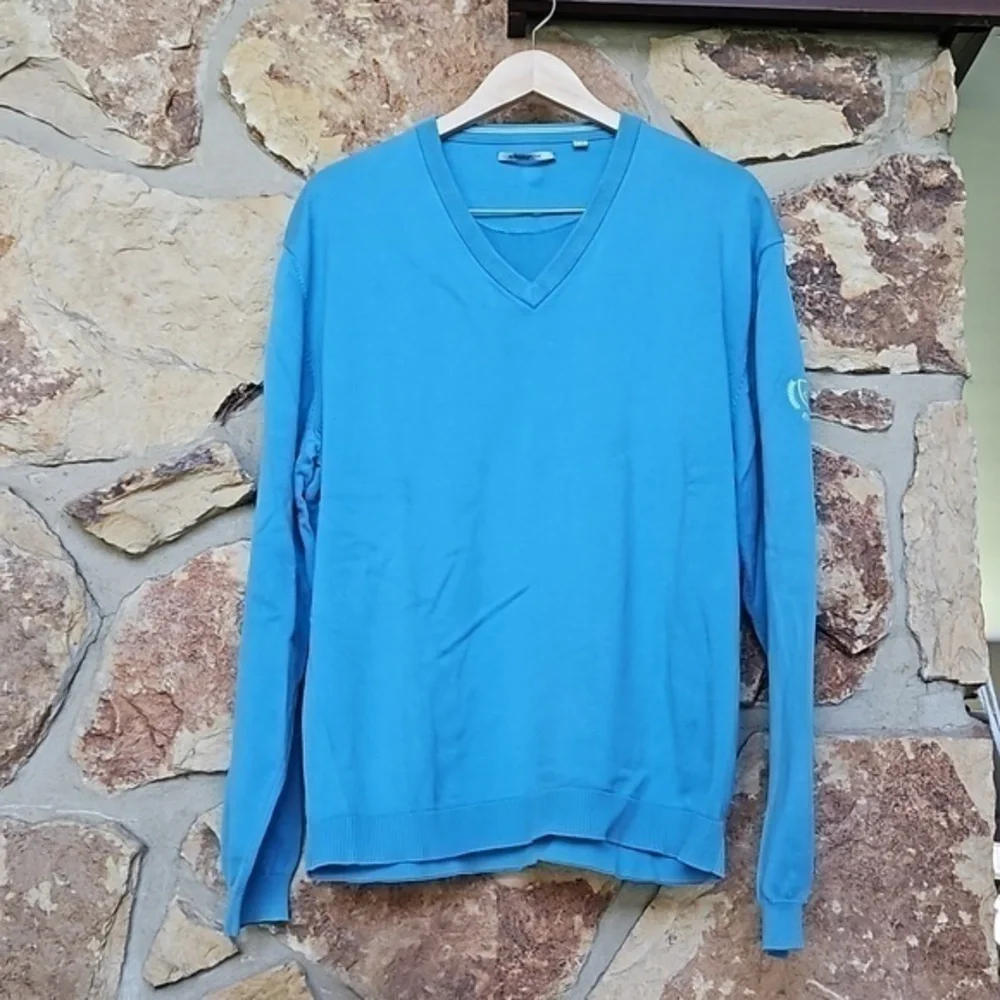 Ashworth Blue Knit V Neck Lightweight‎ Pima Cotton Golf Sweater Sz XL